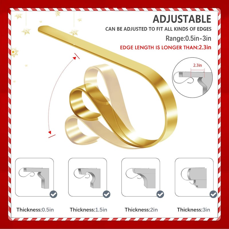 Doitory Christmas Stocking Holder Hanger,4 Pack Adjustable Stocking Holders for Mantle and Fireplace Metal Decoration for Xmas Holiday Party - Image 3